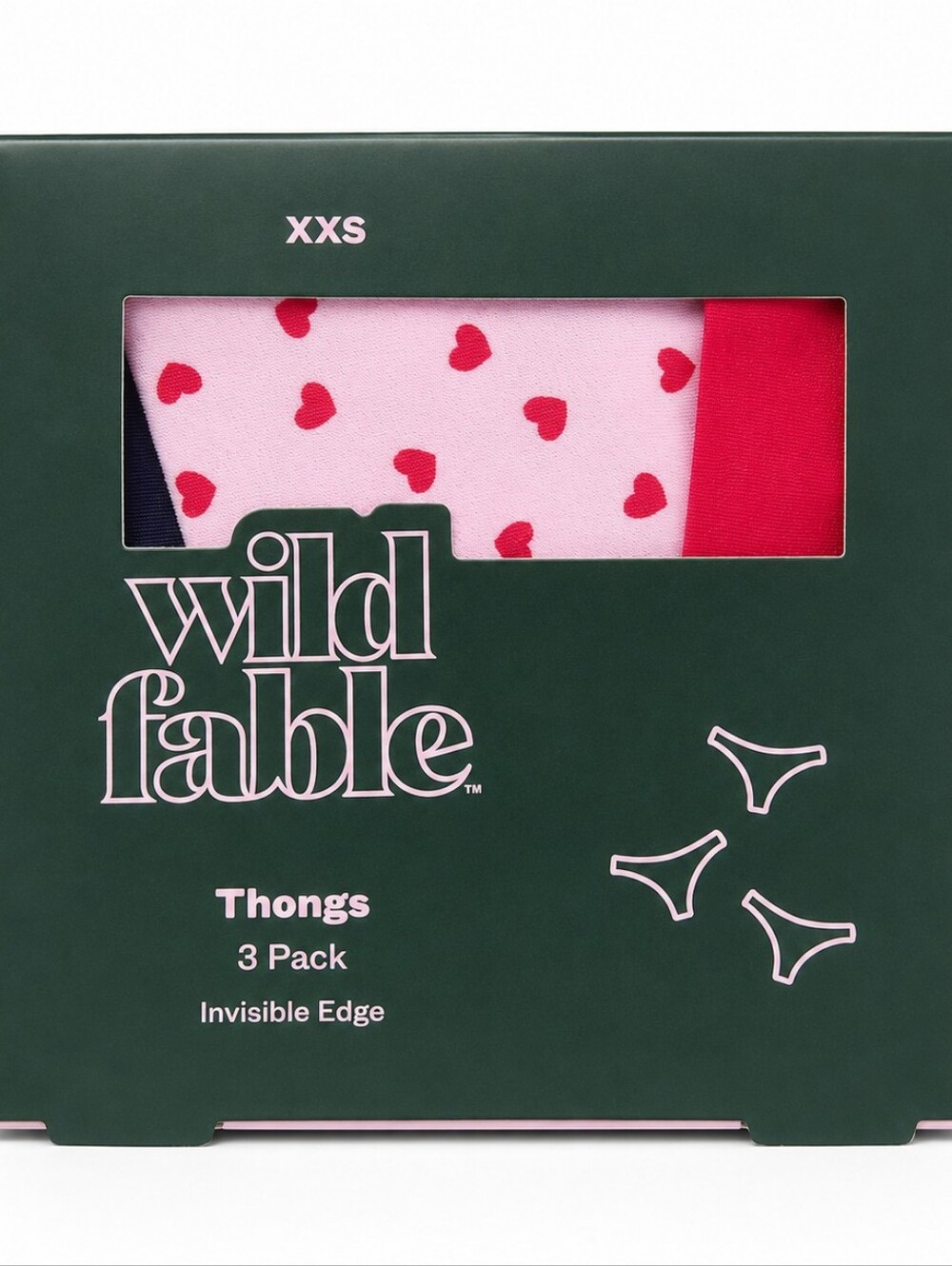 Wild Fable XXS 3-Pack Invisible Edge Thongs Pink Red Hearts Coquette Y2K